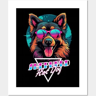 Retro Wave Shepherd Hot Dog Shirt Posters and Art